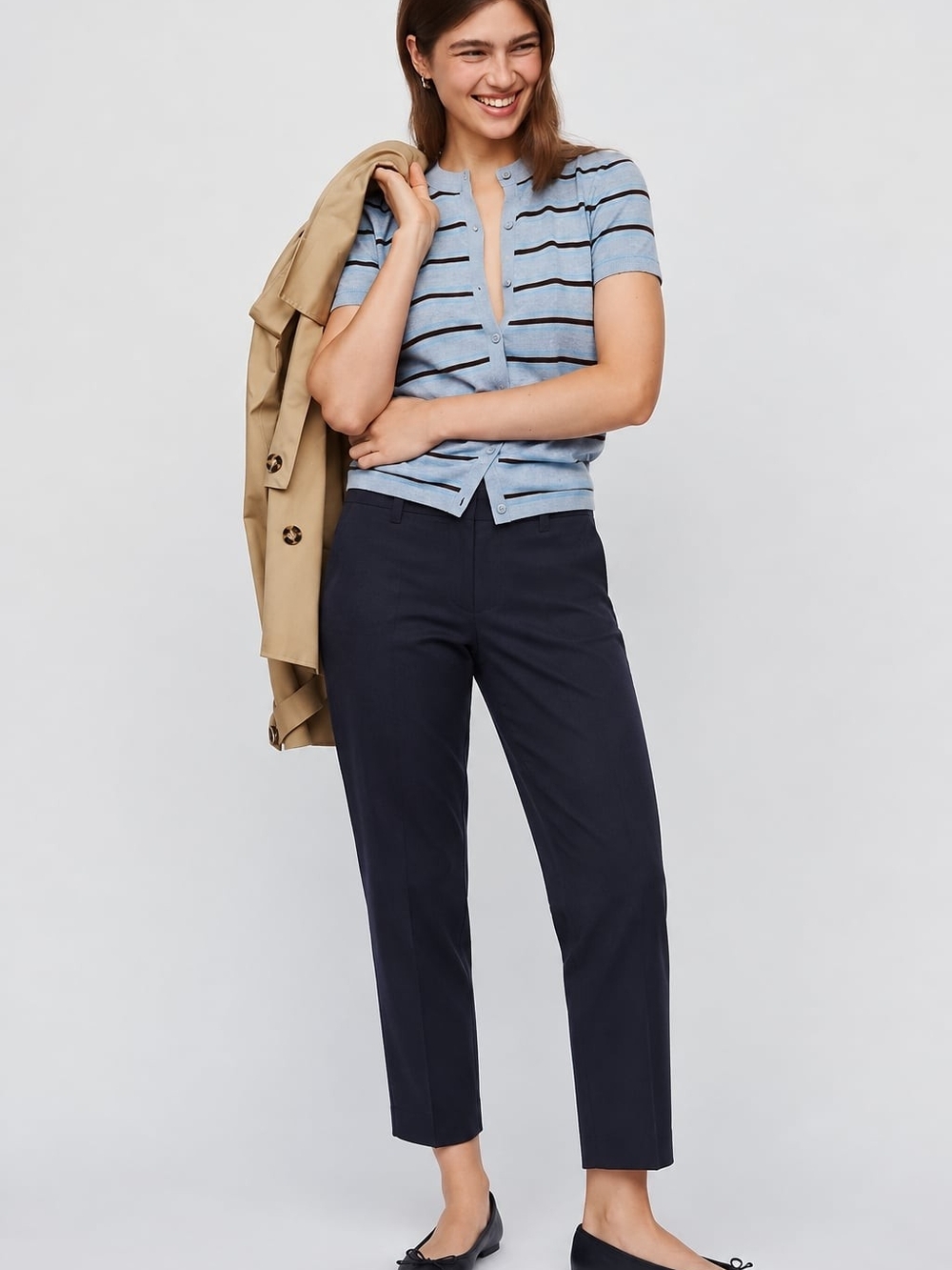 Ann Taylor Navy Cropped Straight Ankle Pants Curvy Quiet Luxury Office Interview